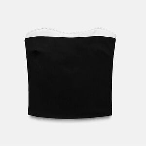 Zara Black and White Lace Trim Bandeau Top